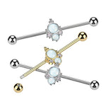 14g Surgical Steel Double Opal Industrial Barbell