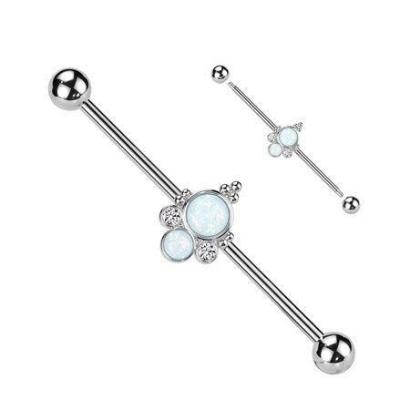 14g Surgical Steel Double Opal Industrial Barbell
