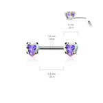 14g 1/2" Surgical Steel Threadless Nipple Barbell with Prong Set Hearts