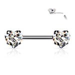 14g 1/2" Surgical Steel Threadless Nipple Barbell with Prong Set Hearts