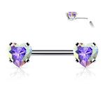 14g 1/2" Surgical Steel Threadless Nipple Barbell with Prong Set Hearts