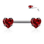 14g 1/2" Surgical Steel Threadless Nipple Barbell with Prong Set Hearts