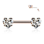 14g 1/2" Surgical Steel Threadless Nipple Barbell with Prong Set Hearts
