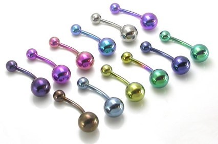 15/32" 14g Titanium Navel Barbell with 5mm and 8mm Ball