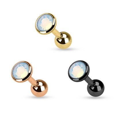 16g 1/4" Ion Plated Surgical Steel Flat Top Opal Jeweled Cartilage Barbell