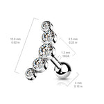 16g 1/4" 5-Round Gem Surgical Steel Curve Top Cartilage Barbell