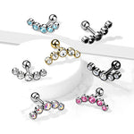 16g 1/4" 5-Round Gem Surgical Steel Curve Top Cartilage Barbell