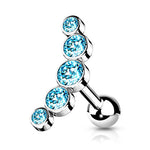 16g 1/4" 5-Round Gem Surgical Steel Curve Top Cartilage Barbell