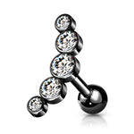 16g 1/4" 5-Round Gem Surgical Steel Curve Top Cartilage Barbell