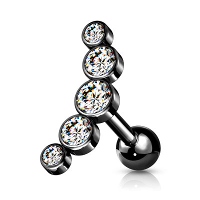 16g 1/4" 5-Round Gem Surgical Steel Curve Top Cartilage Barbell