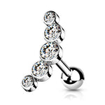 16g 1/4" 5-Round Gem Surgical Steel Curve Top Cartilage Barbell