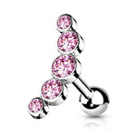 16g 1/4" 5-Round Gem Surgical Steel Curve Top Cartilage Barbell