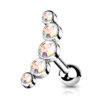 16g 1/4" 5-Round Gem Surgical Steel Curve Top Cartilage Barbell