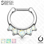 16g 5/16" Surgical Steel Septum Clicker with Five Opalite Gems