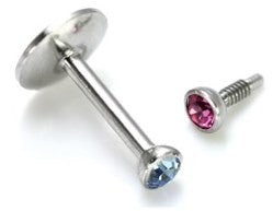 16g 5/16" Internally Threaded Steel Bezel Set Jeweled Labret