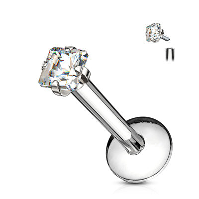 16g 5/16" Internally Threaded Steel Square Cut Jeweled Labret