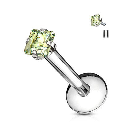16g 5/16" Internally Threaded Steel Square Cut Jeweled Labret