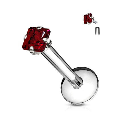 16g 5/16" Internally Threaded Steel Square Cut Jeweled Labret