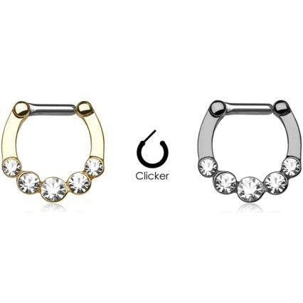 16g Septum Clicker - Five Large Gems Ion Plated