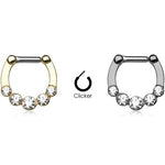 16g Septum Clicker - Five Large Gems Ion Plated