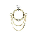 16g Steel Segment Captive Rings with Bezel Set CZ Center and Double Chain Dangle