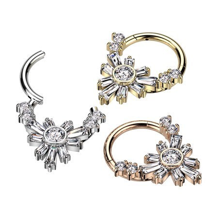 16g Steel Segment Captive Rings with CZ Baguette Flower