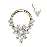 16g Steel Segment Captive Rings with CZ Baguette Flower