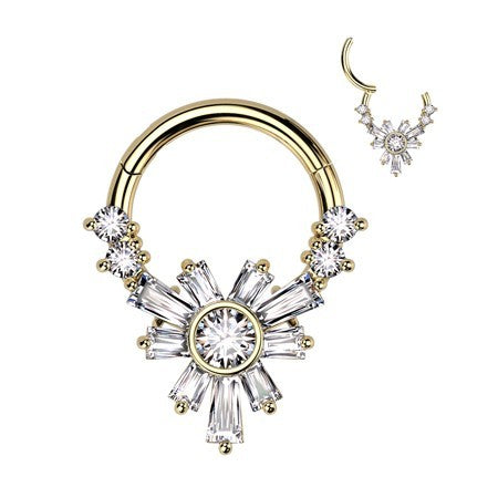 16g Steel Segment Captive Rings with CZ Baguette Flower