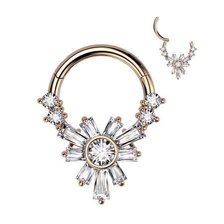 16g Steel Segment Captive Rings with CZ Baguette Flower