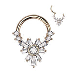 16g Steel Segment Captive Rings with CZ Baguette Flower