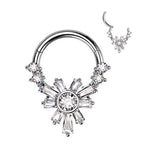 16g Steel Segment Captive Rings with CZ Baguette Flower