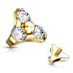 16g Triple Gem Set Triangle Surgical Steel Internally Threaded Top
