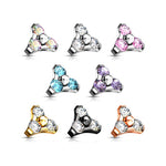 16g Triple Gem Set Triangle Surgical Steel Internally Threaded Top