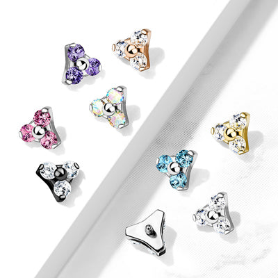 16g Triple Gem Set Triangle Surgical Steel Internally Threaded Top