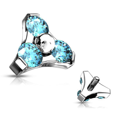 16g Triple Gem Set Triangle Surgical Steel Internally Threaded Top