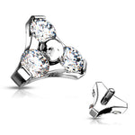 16g Triple Gem Set Triangle Surgical Steel Internally Threaded Top