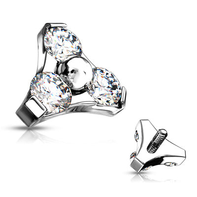 16g Triple Gem Set Triangle Surgical Steel Internally Threaded Top