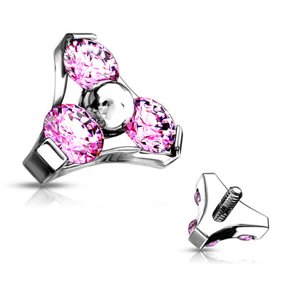 16g Triple Gem Set Triangle Surgical Steel Internally Threaded Top