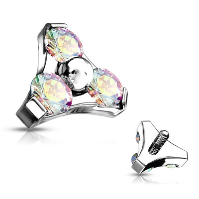 16g Triple Gem Set Triangle Surgical Steel Internally Threaded Top