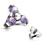 16g Triple Gem Set Triangle Surgical Steel Internally Threaded Top