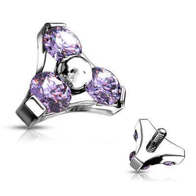 16g Triple Gem Set Triangle Surgical Steel Internally Threaded Top
