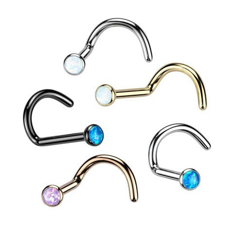 18g Implant Grade Titanium Bezel Set Opal Ball Top Nose Screw