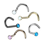 18g Implant Grade Titanium Bezel Set Opal Ball Top Nose Screw