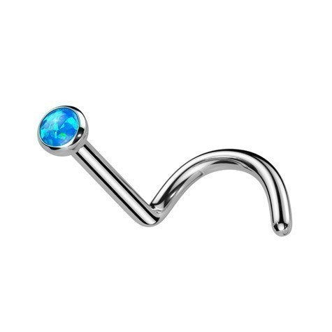 18g Implant Grade Titanium Bezel Set Opal Ball Top Nose Screw