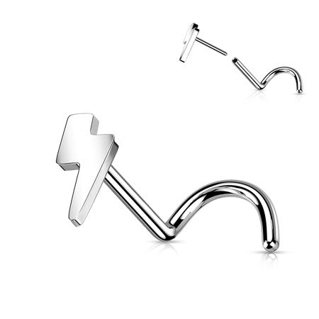 18g Implant Grade Titanium Threadless Nose Screw Ring with Lightening Bolt
