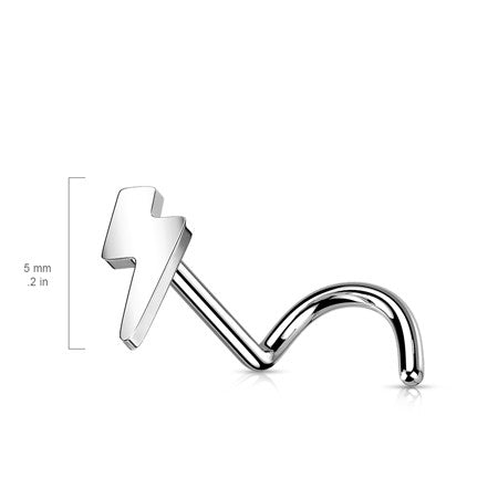 18g Implant Grade Titanium Threadless Nose Screw Ring with Lightening Bolt