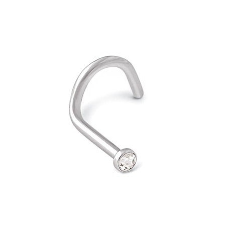 18g Steel FLAT BACK Jeweled Nostril Screw - 7mm RIGHT BEND