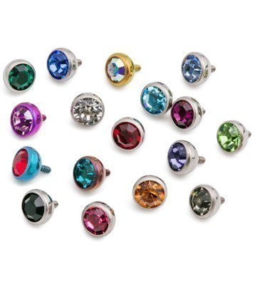 18g and 16g  JEWELED Titanium Half-Ball Top for Internally Threaded Jewelry
