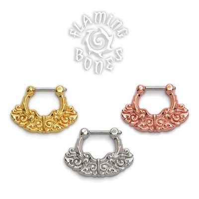 18k Gold Plated Septum Klikr with Finely Detailed Floral Pattern and Surgical Steel Post - Chantri