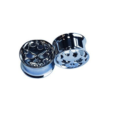 316LVM Steel Flaming Skull Double Flared Eyelets